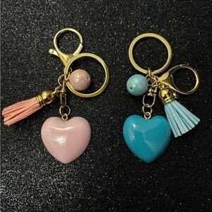 Gold and Pink Heart Keychain with Tassel